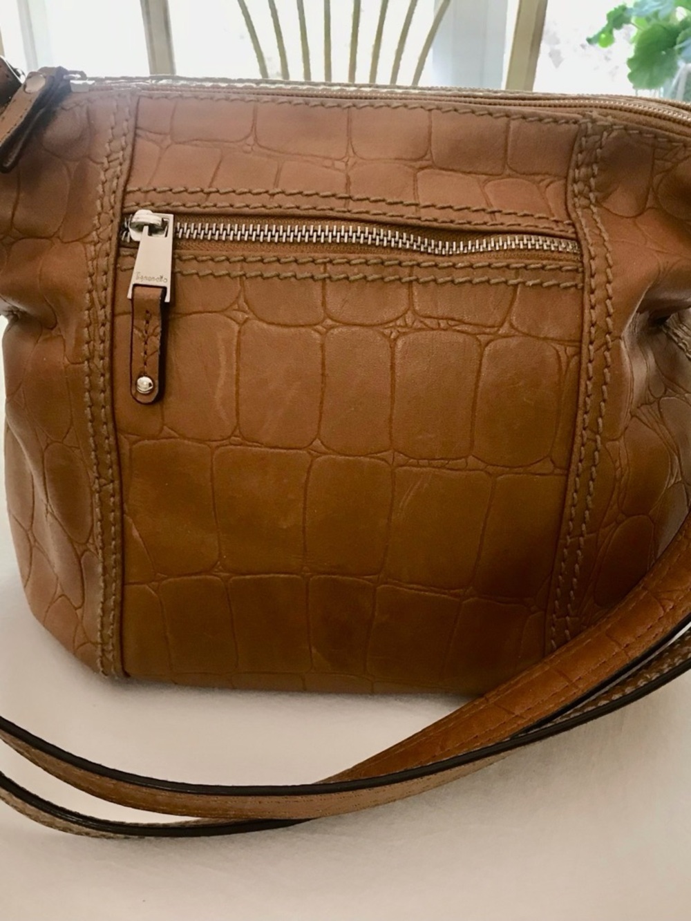 Tignanello Tan Croc-Embossed Leather Cosmetic Pouch